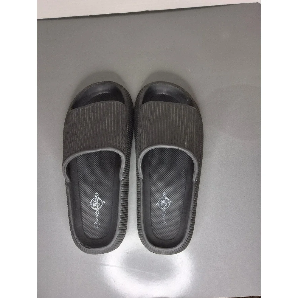 Mens Black Cloud Slides Platform Foam Sandals Textured Comfort M7/W8